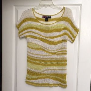 Peck & Peck Cap Sleeve Green/White Summer-Sweater